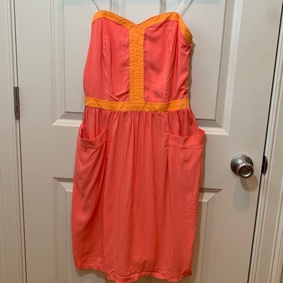 Xhilaration || NIP Strapless Coral ‘Challis’ Color Block Dress L - Picture 5 of 13